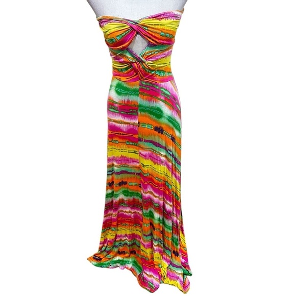 Felicity & Coco Pink Yellow Strapless Sundress Resort Wear back cut out sz small - Picture 4 of 10